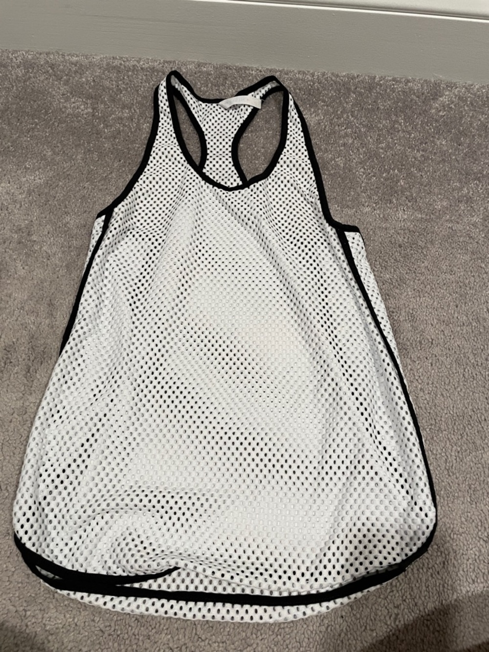 Fabletics White Mesh Racerback Tank with Black Trim